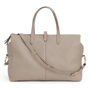 Cuyana Taupe Leather Weekender Tote